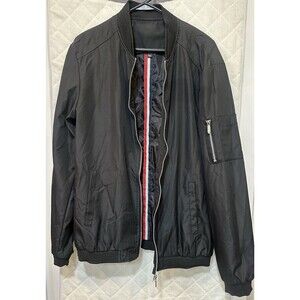 H.T. Niao Men's Black Bomber Jacket Black Zip Up Size 5XL (runs small see pics)